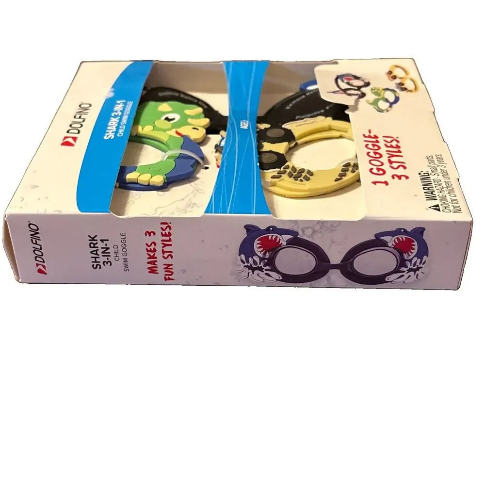 NIB Dolfino Shark 3-in-1 Kids Swim Goggles Ages 3+ Latex-Free